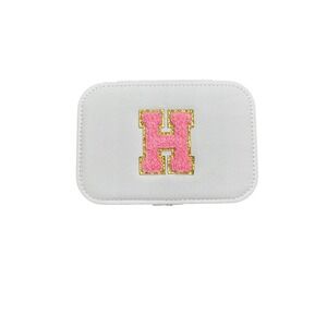 Monogram H Jewelry Travel‎ Case Organizer Portable Storage Box White Pink